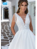 Beaded White Satin Lace Fringe Wedding Dress